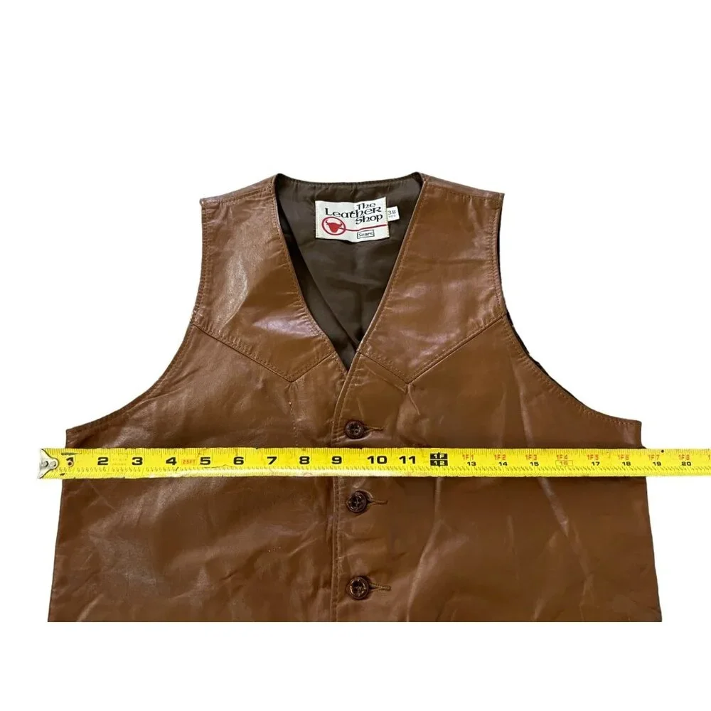 The Leather Shop Sears Mens Vest Brown 38 V Neck Classic Fit Pockets VINTAGE 70S